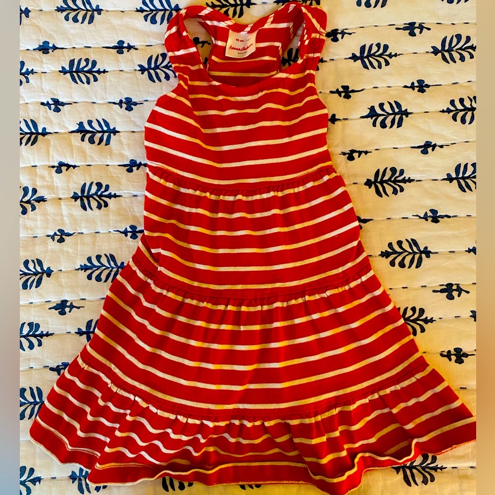 Hanna Andersson red/white striped racer back cotton dress, size 90/3T.